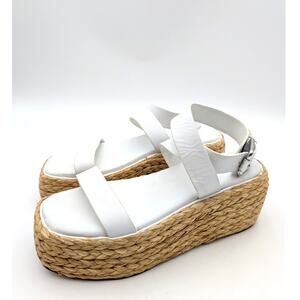 Donna Karan Pure Lalah Ankle Strap Raffia Platform Sandal Women's White Sz US11